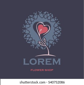 Flower sprout symbol with a heart. Idea of the logo for the company.