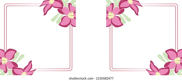 flower square photo frame pink memo design invitation template red border