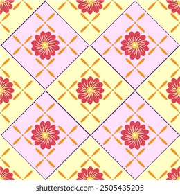 Flower in square seamless pattern. Fashion graphic background design. Modern stylish abstract texture. Colorful template for prints, textiles, wrapping wallpaper. Vector illustration