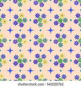 Flower and square seamless pattern. Fashion graphic background design. Modern stylish abstract texture. Colorful template for prints, textiles, wrapping, wallpaper, website etc. Vector illustration