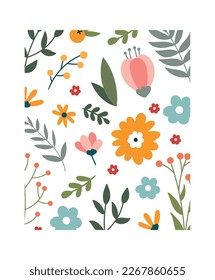 Flower square shapes background flat icon Floral design. Vector illustration