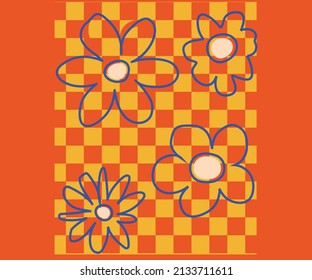 Flower with squares retro graphic print design for girls, ladies, t shirt, fashion, poster, sticker and others. 