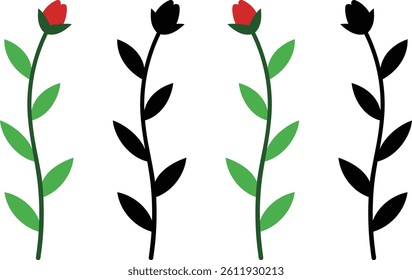 Flower Stalk Vector Illustration silhouette and color Botanical Plant Art Design