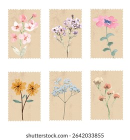 Flower stamps vector, watercolour flowe stamps
