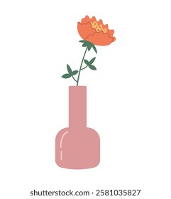 Flower standing in a vase. Vector illustration of a vase with a narrow neck for one flower. Ideal for design, posters, banners, notebooks, stickers