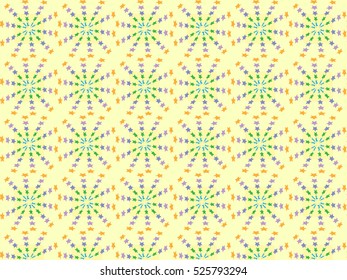 Flower stars pattern on square and yellow background suitable for wrapping paper or fabric