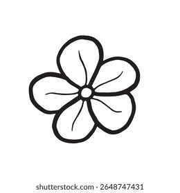 Flower of stawberry hand drawn isolated vector illustration for food product desing. Fresh garden plant black and white, spring blooming. Summer floral sketch in line art style for cosmetic, textile.