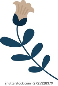 Flower stem with bud and oval leaves in clean cartoon linework. Symbol of growth, nature, and elegance for botanical themes. Cartoon vector illustration.