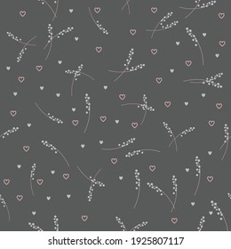 flower stems and hearts falling seamless pattern