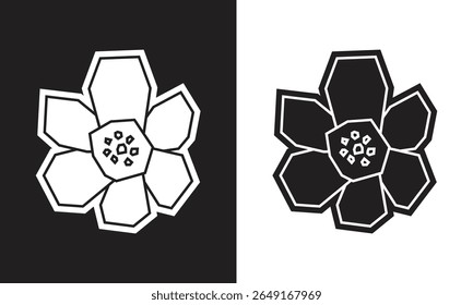 Flower Sticker in Black Filled and White Filled Cutout Style