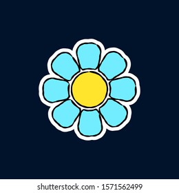 Flower sticker icon. Vector drawing. Isolated object on a blue background. Isolate.