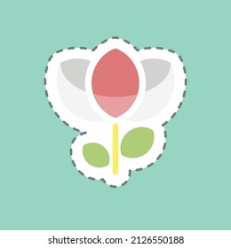 Flower Sticker in trendy line cut isolated on blue background