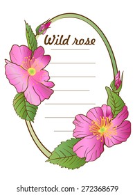 Flower sticker with wild roses and buds. Vector illustration.