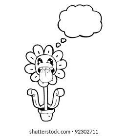 flower sticking out tongue cartoon with thought bubble