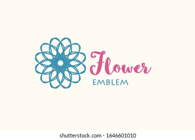 Las flores guardan un símbolo o emblema lineal. Plantilla de logotipo geométrico vectorial para la florería