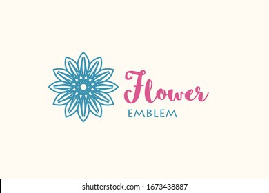 Flower store linear symbol or emblem. Vector geometric logo template for flower shop