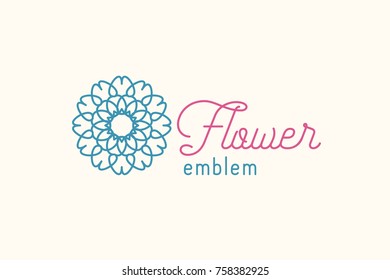 Flower store linear symbol or emblem. Vector geometric logo template for flower shop