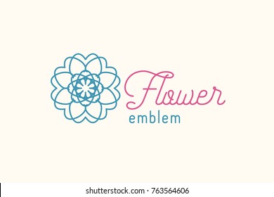 Flower store linear symbol or emblem. Vector geometric logo template for flower shop