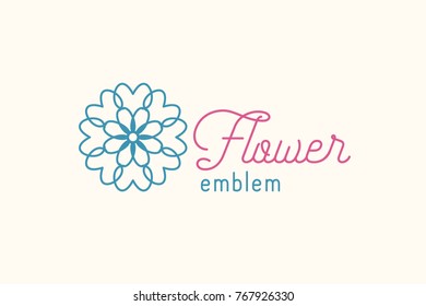 Flower store linear symbol or emblem. Vector geometric logo template for flower shop