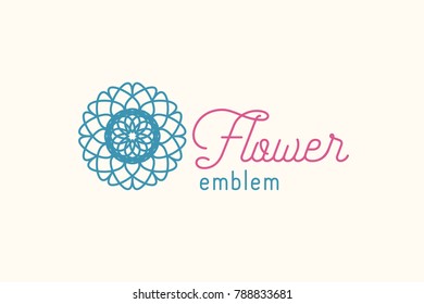 Flower store linear symbol or emblem. Vector geometric logo template for flower shop