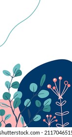 Flower story template vector background. Spring floral pattern with line elements and round shapes for post. Empty place