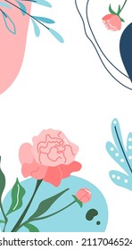 Flower story template vector background. Spring floral pattern with line elements and round shapes for post. Empty place