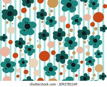 Fondo vectorial de flor y rayas. Resumen de patrones cuadrados florales. Tela dibujada a mano, envoltura de regalo, diseño de arte mural. Diseño de colchas y ropa de cama.