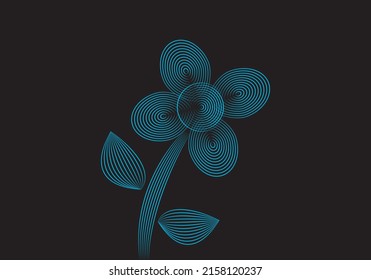 
Flower with strokes in neon blue on a black background.. Digital daisy