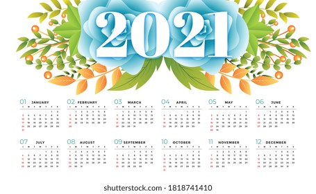 flower style 2021 calendar design template