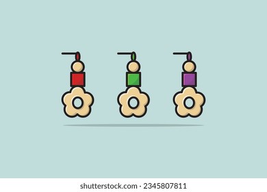Flower style girls earring with gemstone vector illustration. Beauty fashion objects icon concept. New arrival women jewelry earrings vector design. 