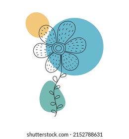 Flower in the style of line art with colored spots. vector illustration