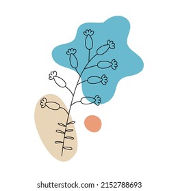 Flower in the style of line art with colored spots. vector illustration