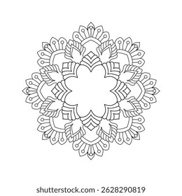 Flower style Mirror mandala coloring book page for Kids. Easy Mandala Coloring Book Pages for Adults to Relax, Experiences Give Relief. Resizeable Vector File