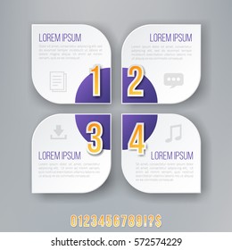Flower Style Violet Colored Bright Infographics Vector Numbers Set for Options. Template for brochure, business charts, web design and posters