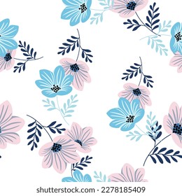 Flower stylized seamless pattern. Cute botanical illustration. Abstract floral background. Simple design for fabric, textile print, wrapping, cover. Vector illustration