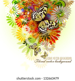 Flower summer abstraction with flowers and butterflies