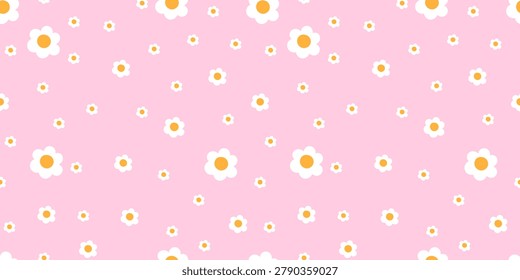 Flower summer kawaii seamless gingham pattern daisy nature cute bg with a small illustration in a light and simple style. This baby repeat design features a girl and love for retro floral print.