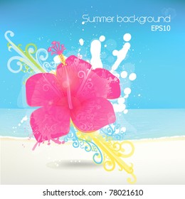 Flower summer vector background with swirls, grunge splashes and light effects