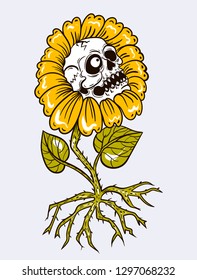 flower, sunflower with skull, tattoo