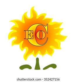 Flower sunflower with text Eco - vector
