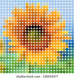 Flower sunflower. Vector circle color ton dots.