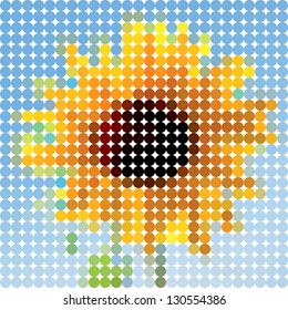 Flower sunflower. Vector circle color ton dots.