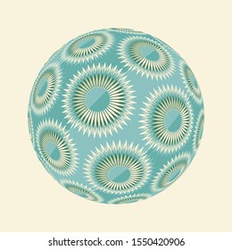 flower suns decorated ball in multicolor retro bamboo green on ivory