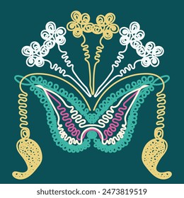 Flower from suzani - simple shape patterns for creating designs and other things. Uzbekistan culture. Textile product.	