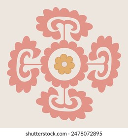 Flower from suzani - simple shape patterns for creating designs and other things. Uzbekistan culture. Textile product.	
