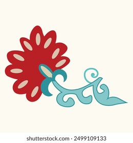 Flower from suzani - simple shape patterns for creating designs and other things. Uzbekistan culture. Textile product.	