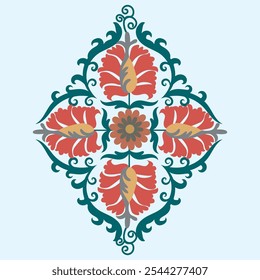 Flower from suzani - simple shape patterns for creating designs and other things. Uzbekistan culture. Textile product.	