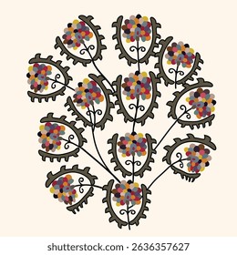 Flower from suzani - simple shape patterns for creating designs and other things. Uzbekistan culture. Textile product.