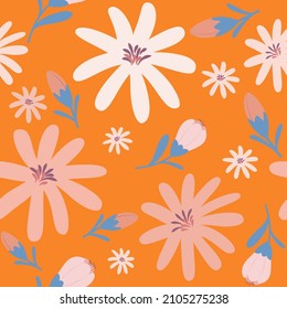 florales Muster auf violettem orangefarbenem Hintergrund