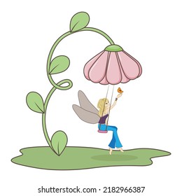 flower swing and fairy, vector artwork